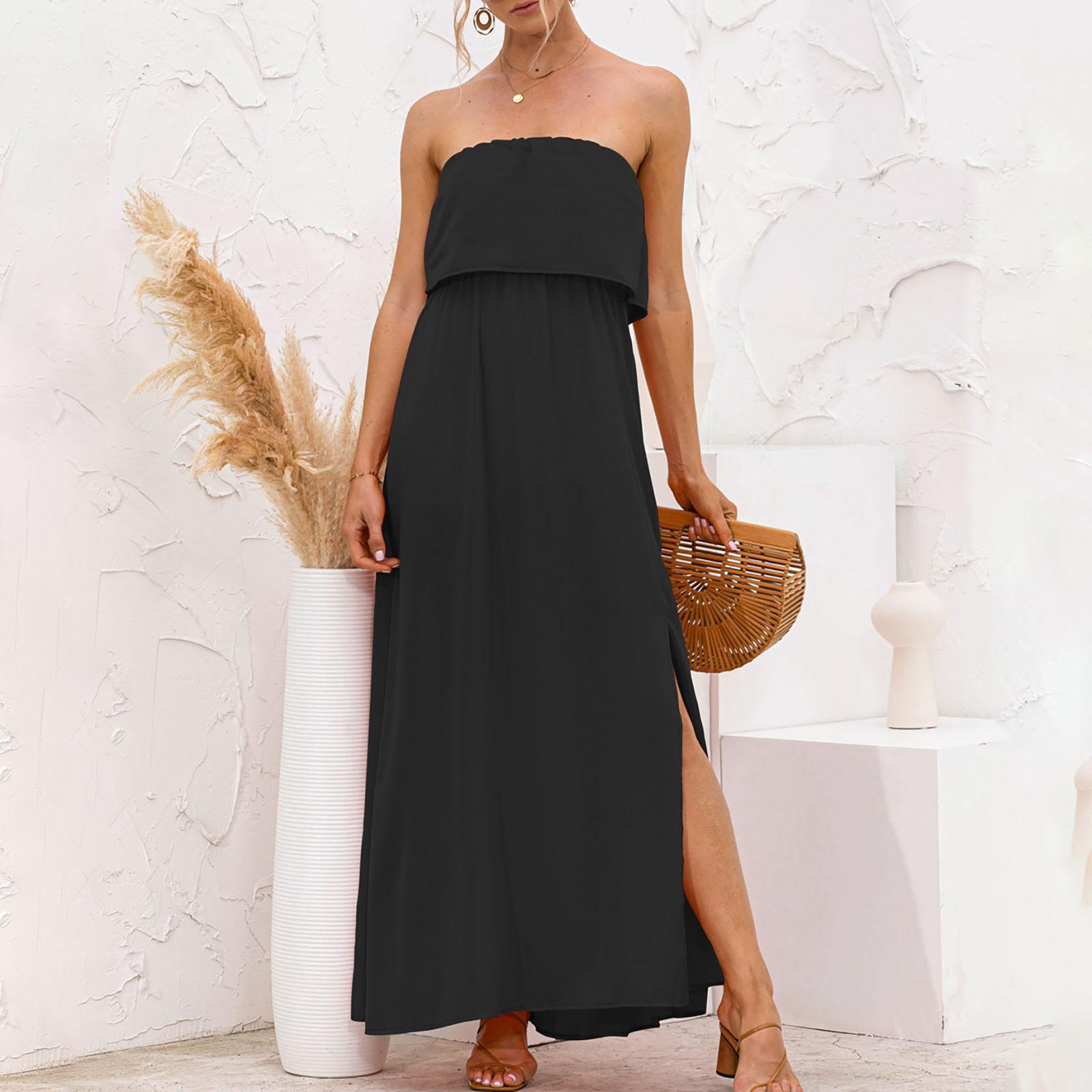 Женское сексуальное платье с открытыми плечами и рюшами без бретелек Boho Maxi Dress M чёрный
Женское сексуальное платье с открытыми плечами и рюшами без бретелек Boho Maxi Dress M чёрный