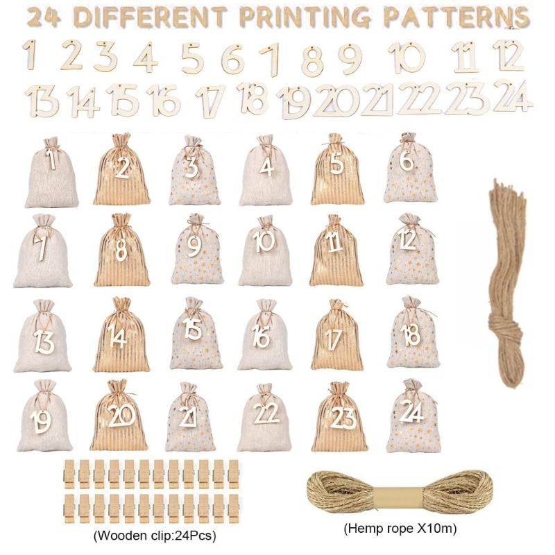 24pcs/set Christmas Cotton Gift Bag Drawstring Bag Christmas Cotton Candy Gift Bag Arrival Calendar Bag Cotton Fabric Festival as look in picture
24pcs/set Christmas Cotton Gift Bag Drawstring Bag Christmas Cotton Candy Gift Bag Arrival Calendar Bag Cotton Fabric Festival as look in picture