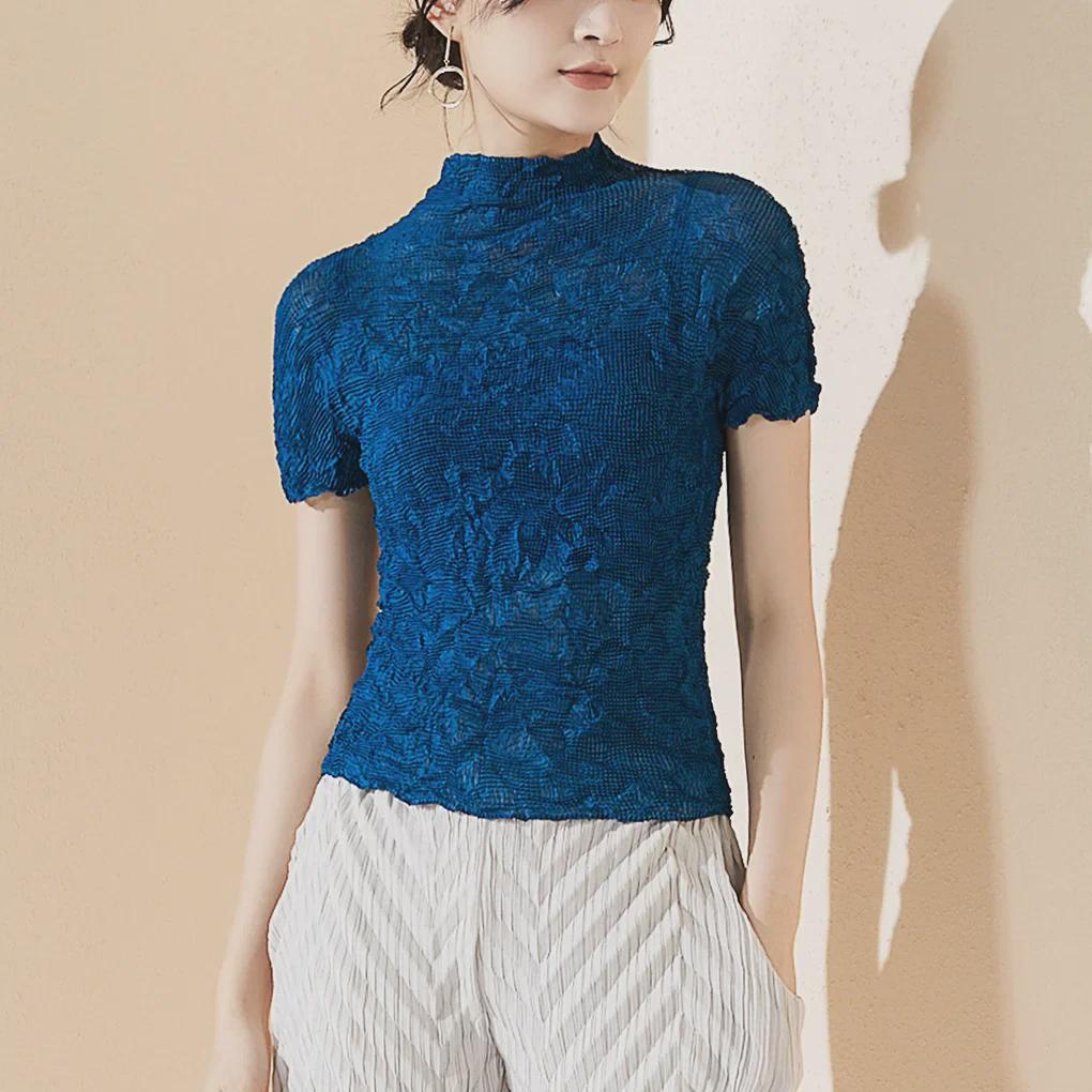 Miyake Women s Slim Fit Irregular Pleated Short Sleeve High Neck Summer Top One Size королівський синій колір
Miyake Women s Slim Fit Irregular Pleated Short Sleeve High Neck Summer Top One Size королівський синій колір