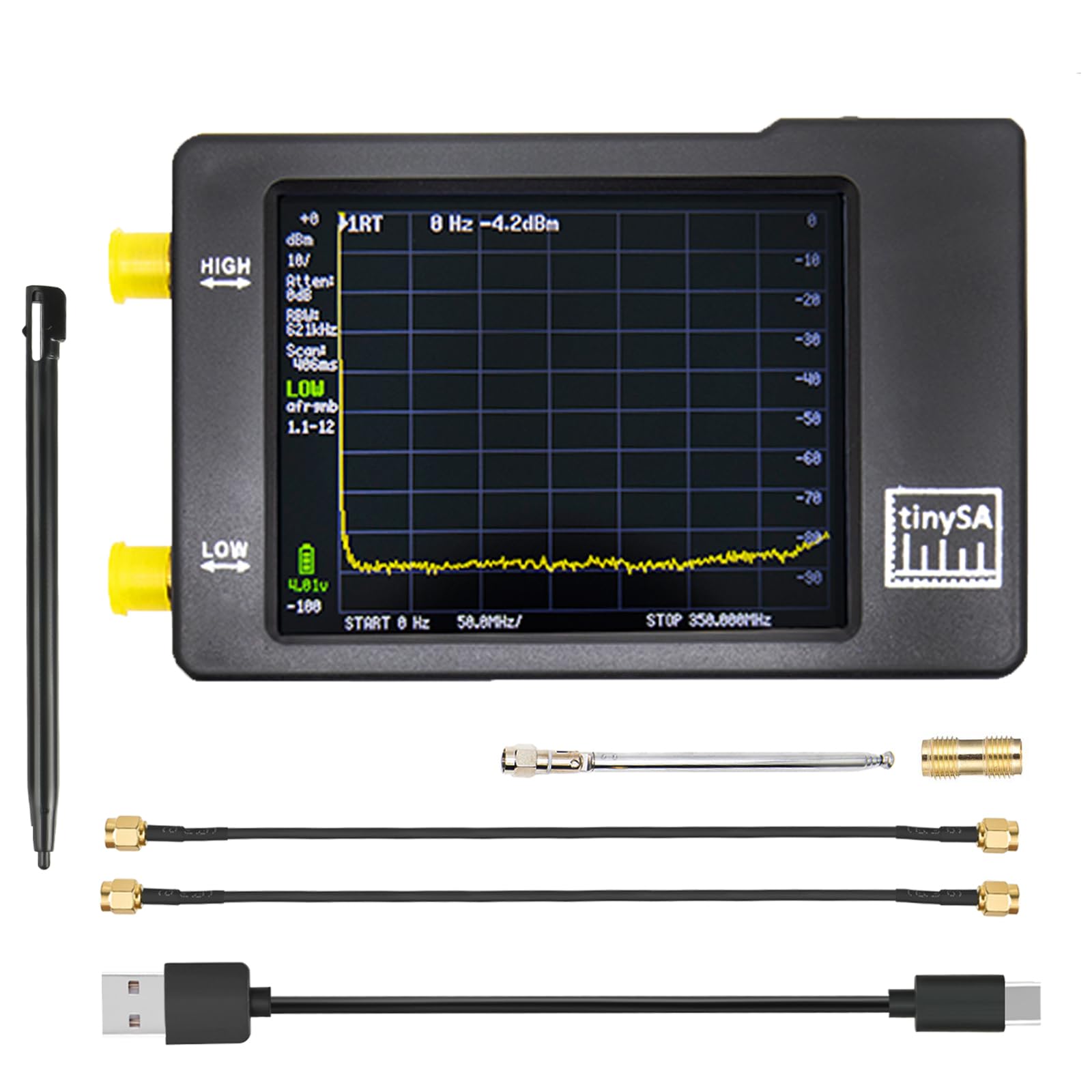Dearsee TinySA Spectrum Analyzer Handheld Portable Inch Touch Screen Frequency Analyzer UHF Input Signal Generator 100kHz~960MHz 2.8 MF/HF/VHF чорний
Dearsee TinySA Spectrum Analyzer Handheld Portable Inch Touch Screen Frequency Analyzer UHF Input Signal Generator 100kHz~960MHz 2.8 MF/HF/VHF чорний