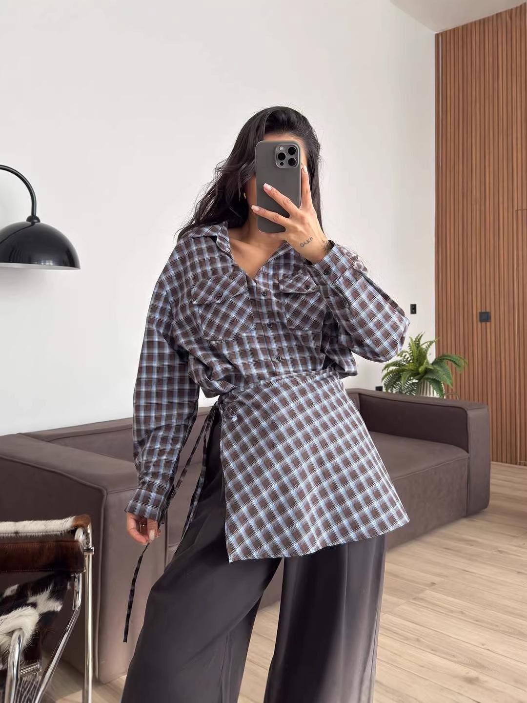 European-American Plaid Shirt & Lace-Up Shawl Two-Way Lantern Pants Casual Set L
European-American Plaid Shirt & Lace-Up Shawl Two-Way Lantern Pants Casual Set L