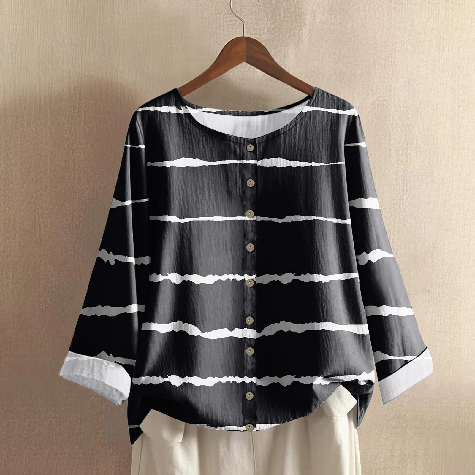 Women s Casual Long-sleeved Round Neck Retro Striped Geometric Print Cotton And Linen Top L чорний
Women s Casual Long-sleeved Round Neck Retro Striped Geometric Print Cotton And Linen Top L чорний