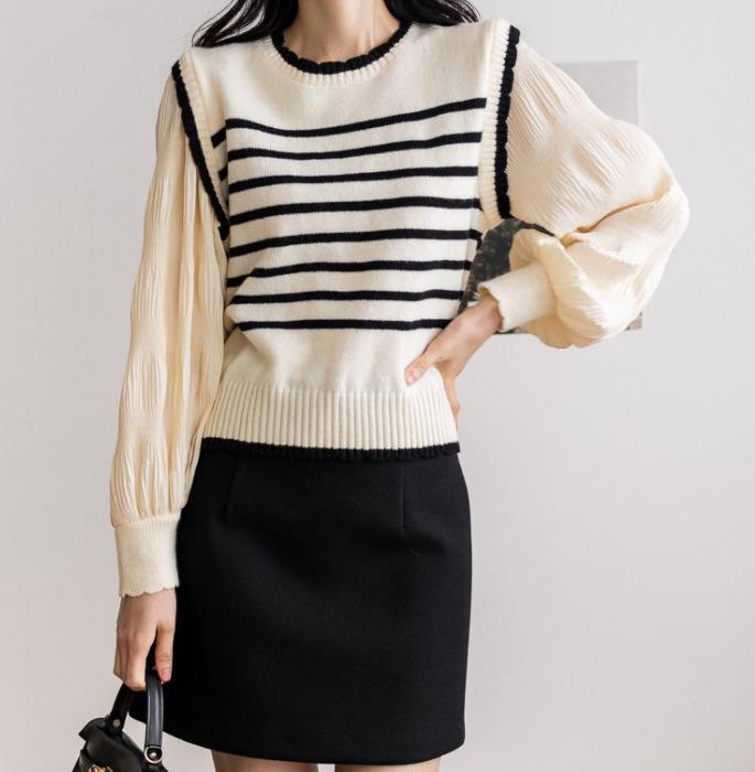 Women s Off-White Retro Patchwork Chiffon Striped Knit Sweater Shirt, One Size, Black, Korean Niche Design. One Size
Women s Off-White Retro Patchwork Chiffon Striped Knit Sweater Shirt, One Size, Black, Korean Niche Design. One Size