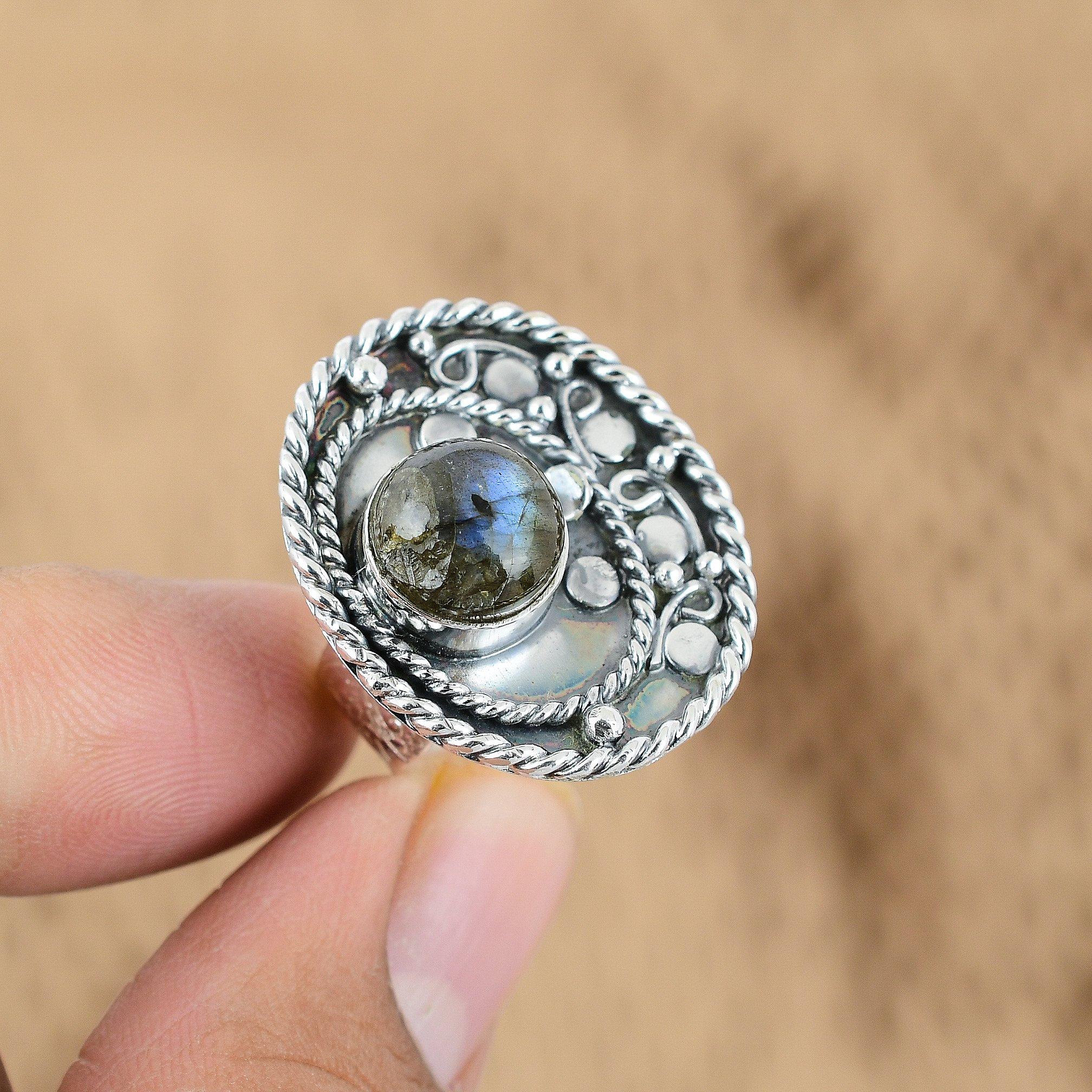 Sterling Silver Round Third Eye Chakra Labradorite Stone Promise Artisan Ring Yes
Sterling Silver Round Third Eye Chakra Labradorite Stone Promise Artisan Ring Yes