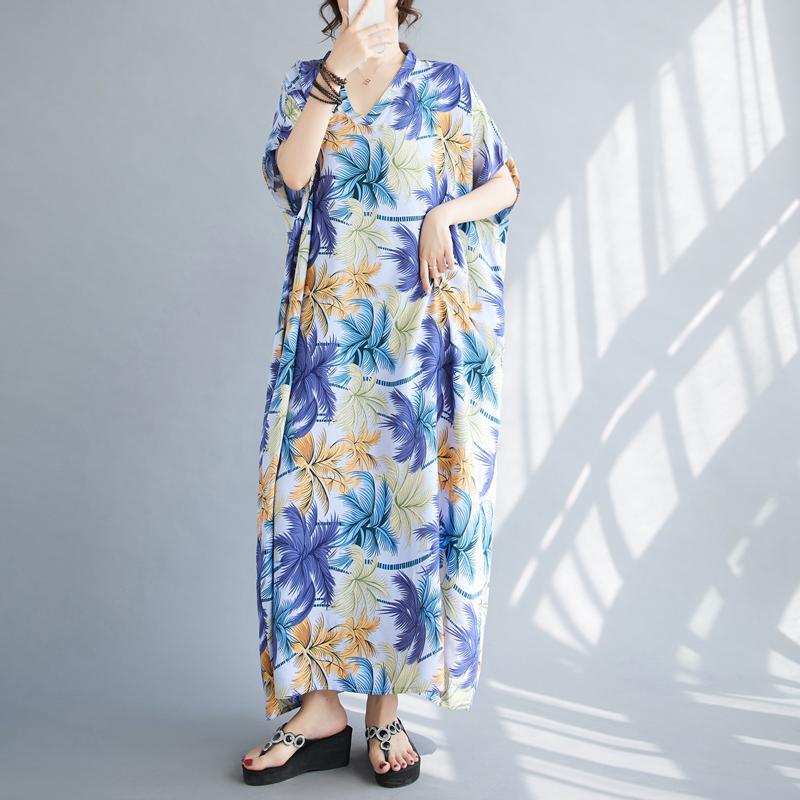 DIMANAF Большие размеры женские 2024 новое летнее богемное свободное платье винтажное платье с v-образным вырезом базовые длинные платья One Size белый