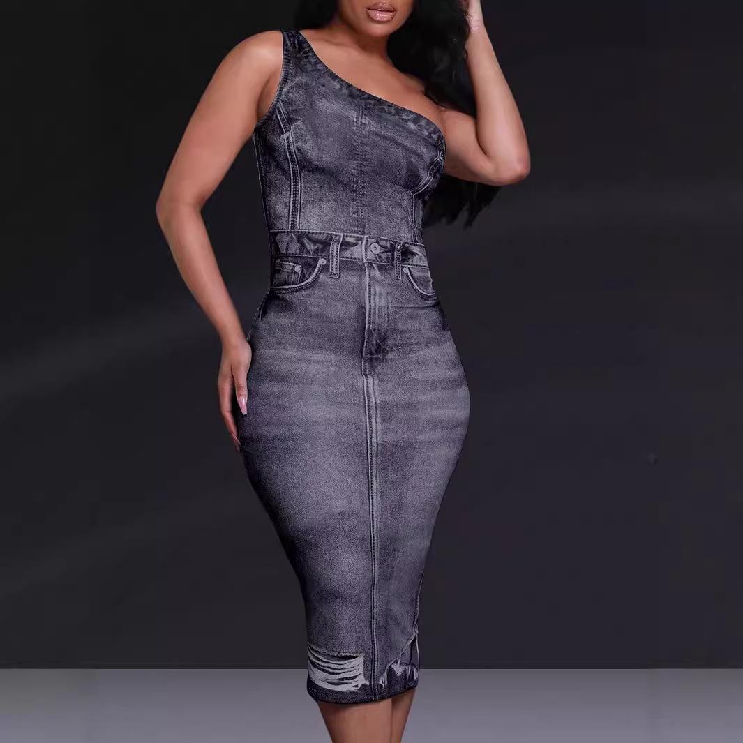 Women s Denim Print Sleeveless Asymmetric Dress - Sexy Slim-Fit Long Dress with One Shoulder Design,Elegant Evening Dress, Perfect for Parties XXL сірий
Women s Denim Print Sleeveless Asymmetric Dress - Sexy Slim-Fit Long Dress with One Shoulder Design,Elegant Evening Dress, Perfect for Parties XXL сірий