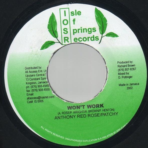 7inch Record ANTHONY RED ROSE & PATCHY - Won t Work IS0005 Isle Of Spring 2002 Jamaica Reggae, Ska & Dub Used
7inch Record ANTHONY RED ROSE & PATCHY - Won t Work IS0005 Isle Of Spring 2002 Jamaica Reggae, Ska & Dub Used