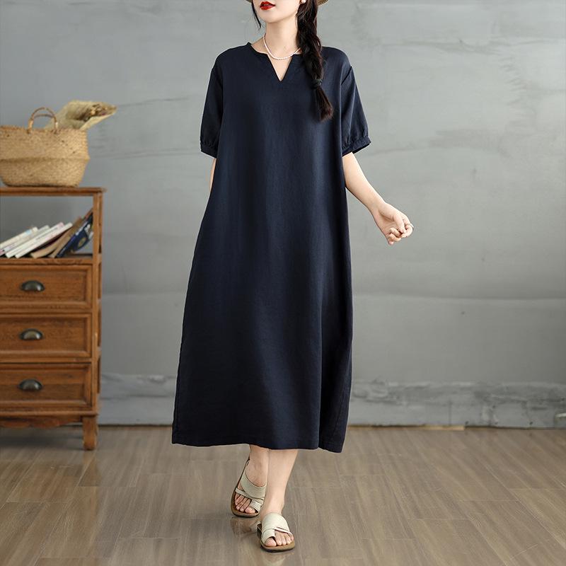 Women s Artistic Retro Cotton Linen Dress - Summer Short Sleeve Over-the-Knee M Темно-синій
Women s Artistic Retro Cotton Linen Dress - Summer Short Sleeve Over-the-Knee M Темно-синій