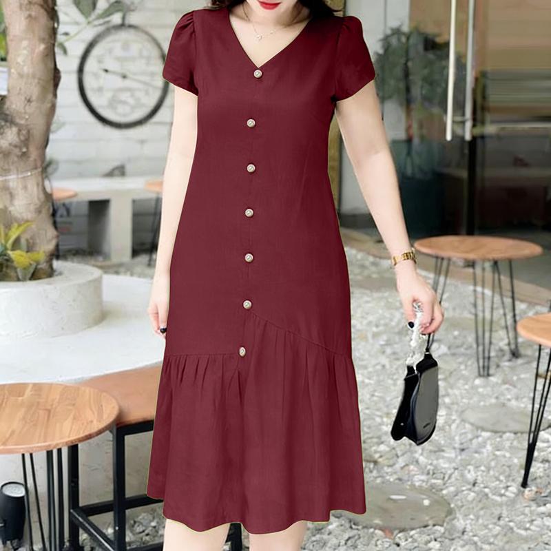 ZANZEA Women Casual V-Neck Summer Short Sleeve Solid Color Dress 5XL
ZANZEA Women Casual V-Neck Summer Short Sleeve Solid Color Dress 5XL