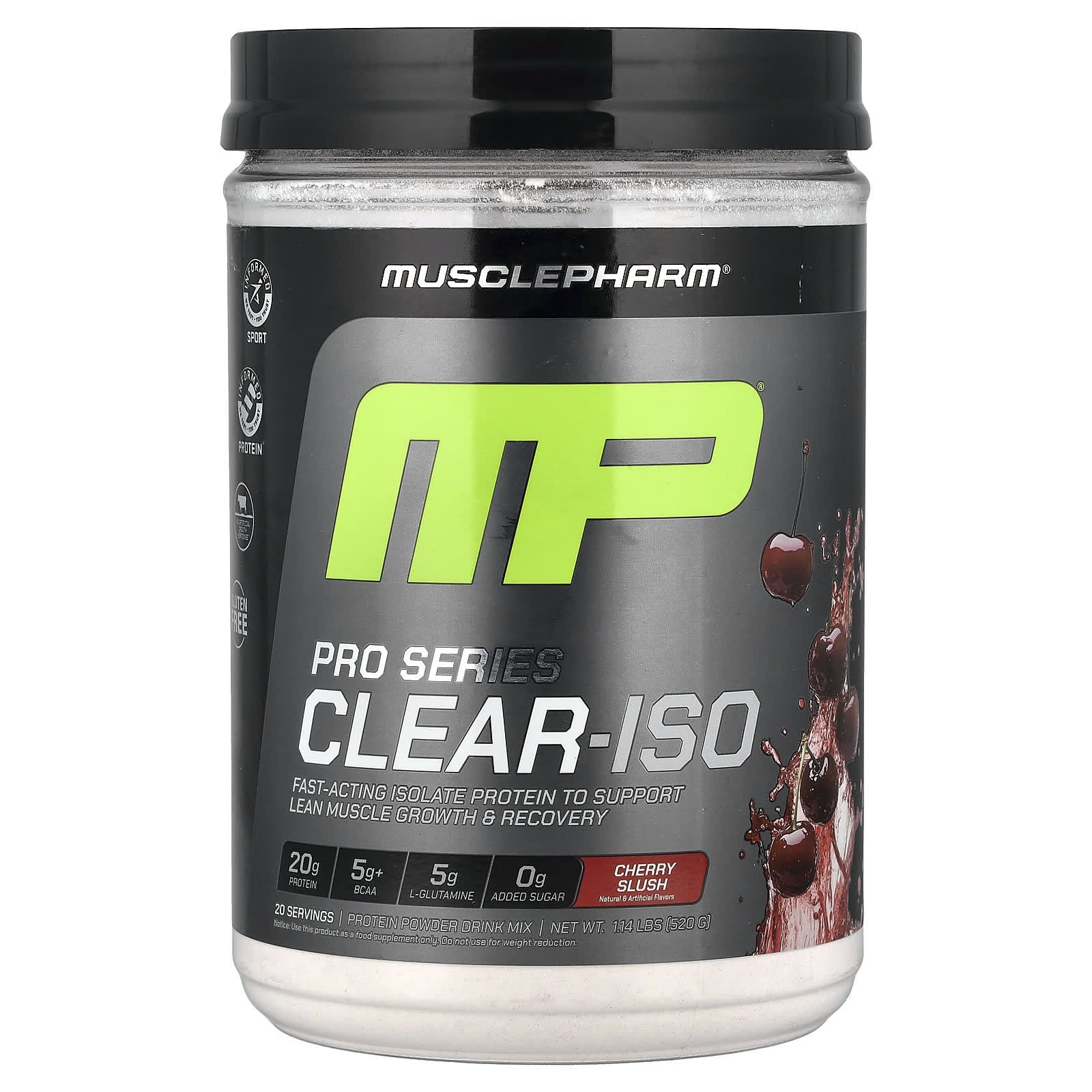 MusclePharm, Pro Series Clear-ISO, Protein Powder Drink Mix, Cherry Slush, 520 mg (1.14 lbs)
MusclePharm, Pro Series Clear-ISO, Protein Powder Drink Mix, Cherry Slush, 520 mg (1.14 lbs)