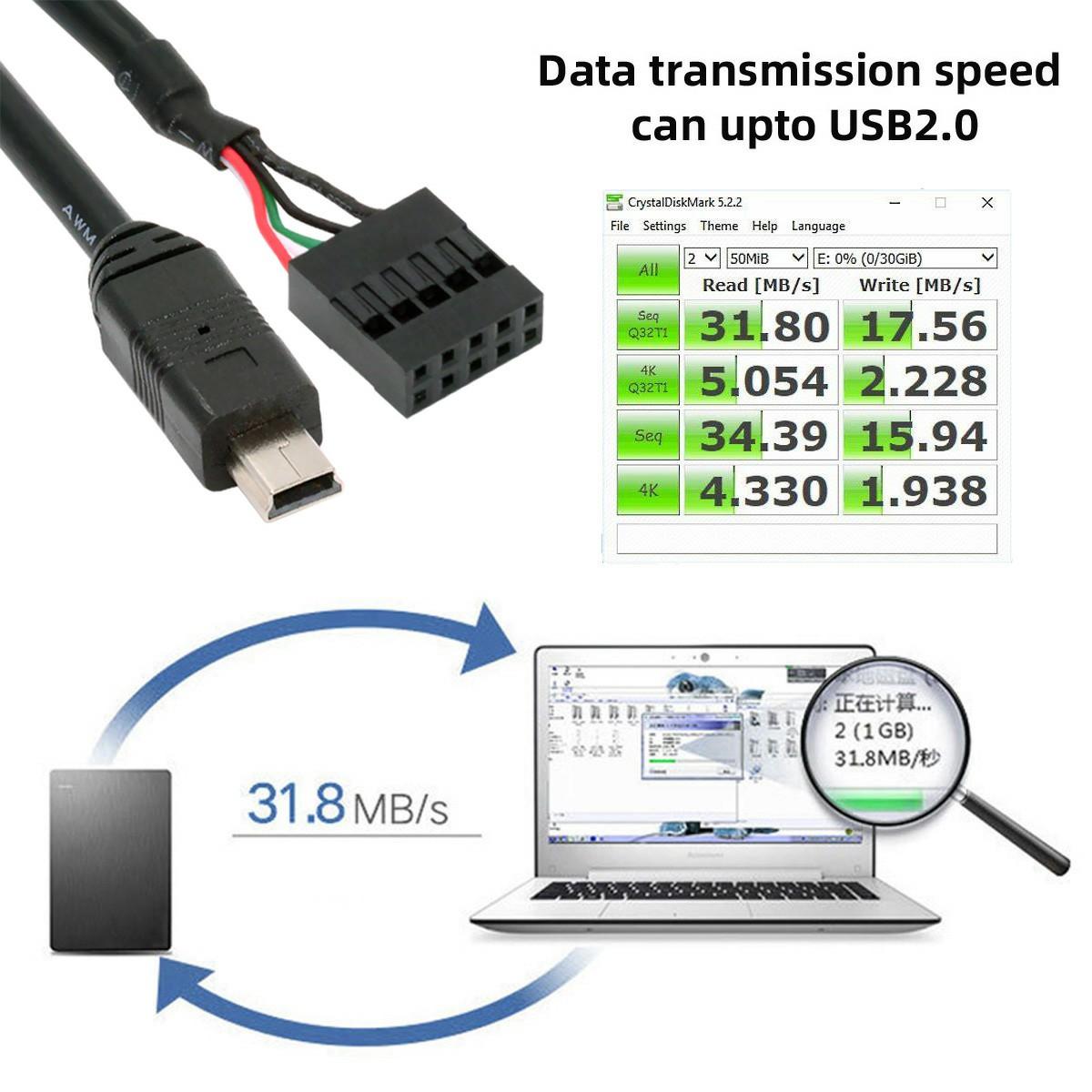 U2-018-MN 50cm USB 2.0 Motherboard 9Pin to Mini USB 5Pin Cable for Mini Monitor Sensor Panel Camera As Shown A
U2-018-MN 50cm USB 2.0 Motherboard 9Pin to Mini USB 5Pin Cable for Mini Monitor Sensor Panel Camera As Shown A