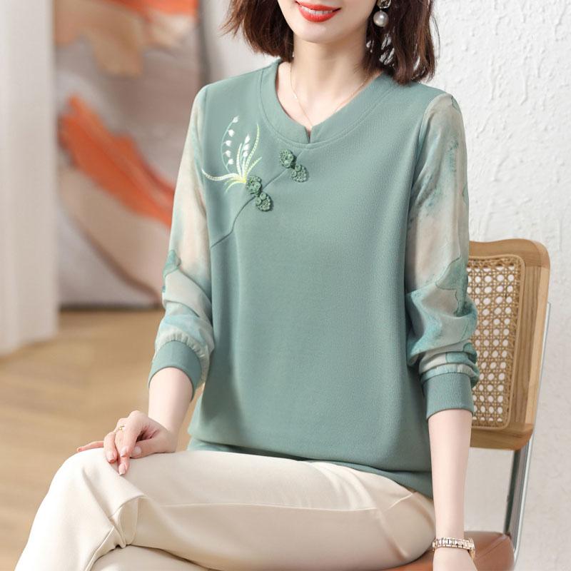 Модная блузка с вышивкой цветов, повседневная, с принтом, вставками, женская одежда, с круглым вырезом, весна-осень, в народном китайском стиле, рубашка с застежкой-пуговицей XXL зелёный
Модная блузка с вышивкой цветов, повседневная, с принтом, вставками, женская одежда, с круглым вырезом, весна-осень, в народном китайском стиле, рубашка с застежкой-пуговицей XXL зелёный
