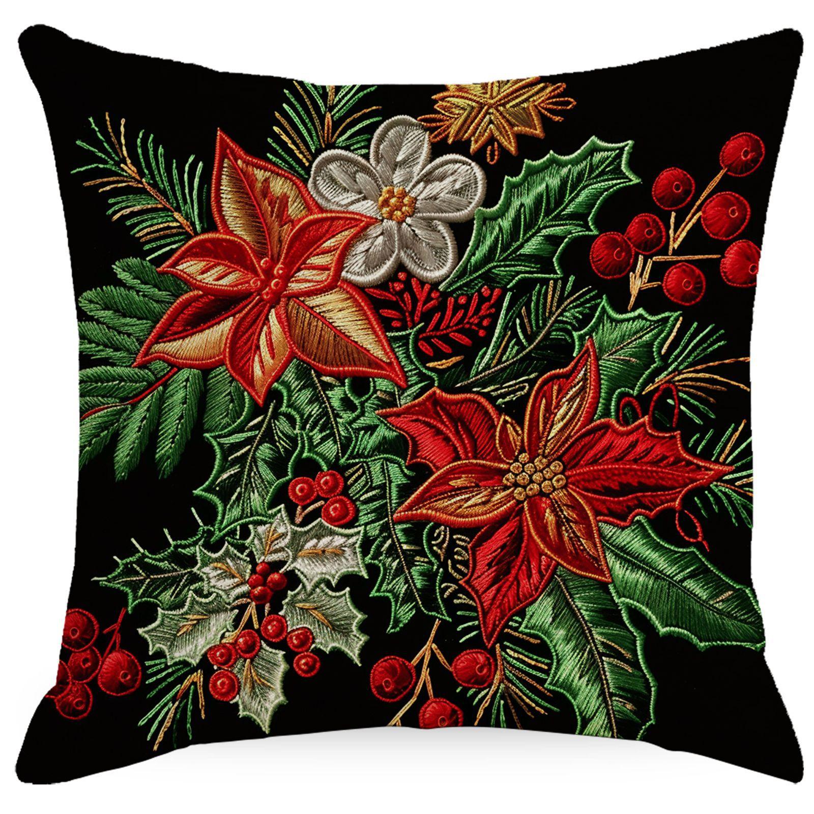 Новая Рождественская наволочка Имитация льна Вышитый принт Домашняя диванная подушка 45 * 45Cm