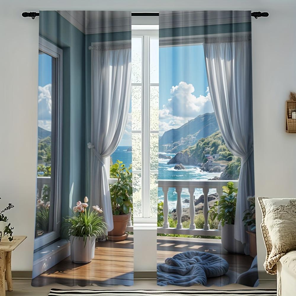 Set Of 2 Light Blue White Ocean View Curtains Easy Hang Polyester Balcony Living Room Bedroom Office Vacation Home Sheer Made Window Treatment W100*H70(CM)-Grommet top&2PCS
Set Of 2 Light Blue White Ocean View Curtains Easy Hang Polyester Balcony Living Room Bedroom Office Vacation Home Sheer Made Window Treatment W100*H70(CM)-Grommet top&2PCS