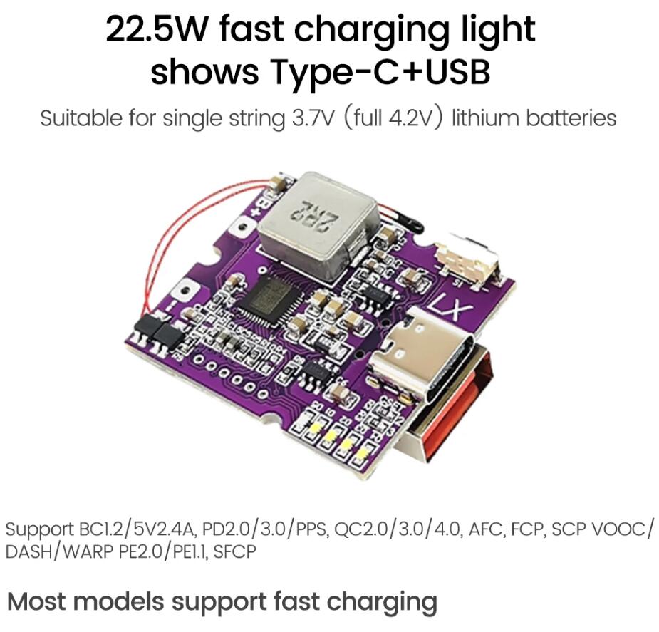 22.5W Power Bank Двонаправлена Швидка Зарядка Модуль Мобільного Живлення Плата Схеми З Цифровим/Світловим Дисплеєм Type-C USB Підтримка PD/QC3.0 2.0
22.5W Power Bank Двонаправлена Швидка Зарядка Модуль Мобільного Живлення Плата Схеми З Цифровим/Світловим Дисплеєм Type-C USB Підтримка PD/QC3.0 2.0
