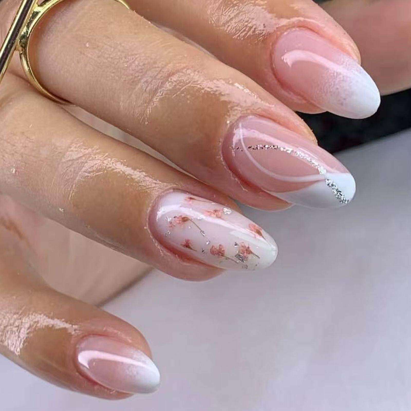 24 Pcs Press On Nail Short Almond Design With Glitters Flowers False Nail Full Cover Stick on Nail For Fashionable Women
24 Pcs Press On Nail Short Almond Design With Glitters Flowers False Nail Full Cover Stick on Nail For Fashionable Women