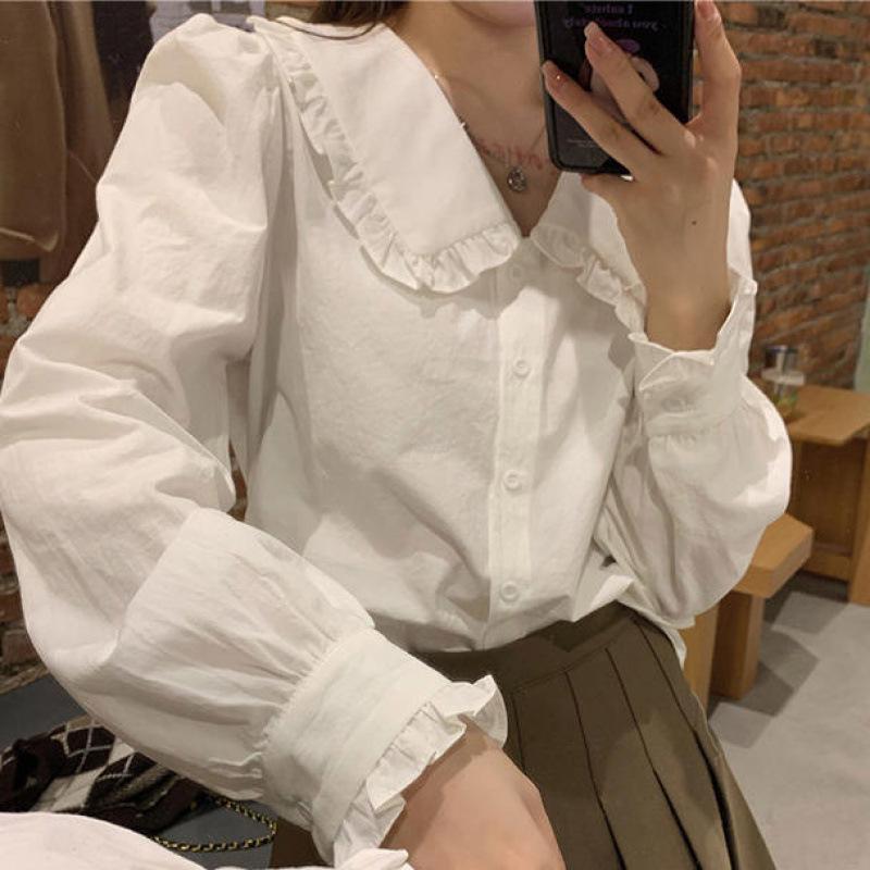 Chic White Peter Pan Collar Loose Long Sleeve Blouse for Women S білий
Chic White Peter Pan Collar Loose Long Sleeve Blouse for Women S білий