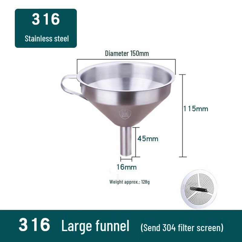 Large 316 Stainless Steel Funnel with Strainer (Set of 2)
Large 316 Stainless Steel Funnel with Strainer (Set of 2)