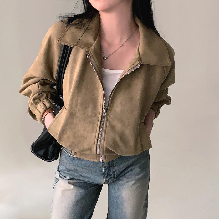 Korean chic autumn French retro lapel zipper suede loose versatile long-sleeved short jacket M хаки
Korean chic autumn French retro lapel zipper suede loose versatile long-sleeved short jacket M хаки