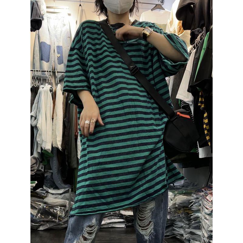 European Station 2025 Summer New Arrival Stripes Loose round Neck T-shirt Easiest for Match Fashion Half Sleeve Tops Women s Fashion Dress Green All yards
European Station 2025 Summer New Arrival Stripes Loose round Neck T-shirt Easiest for Match Fashion Half Sleeve Tops Women s Fashion Dress Green All yards