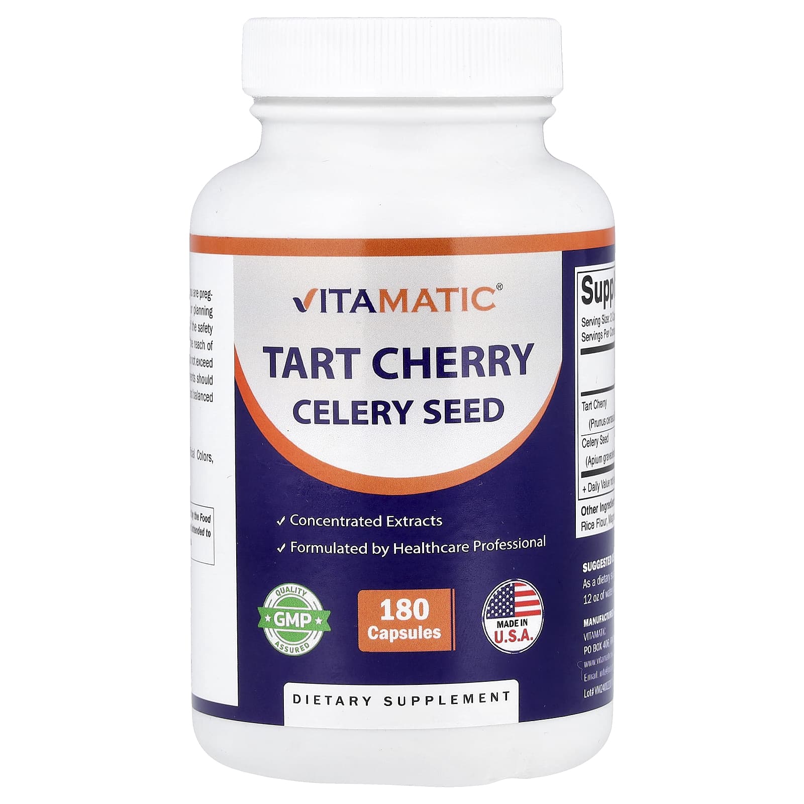 Vitamatic, Tart Cherry Celery Seed, 180 Capsules
Vitamatic, Tart Cherry Celery Seed, 180 Capsules