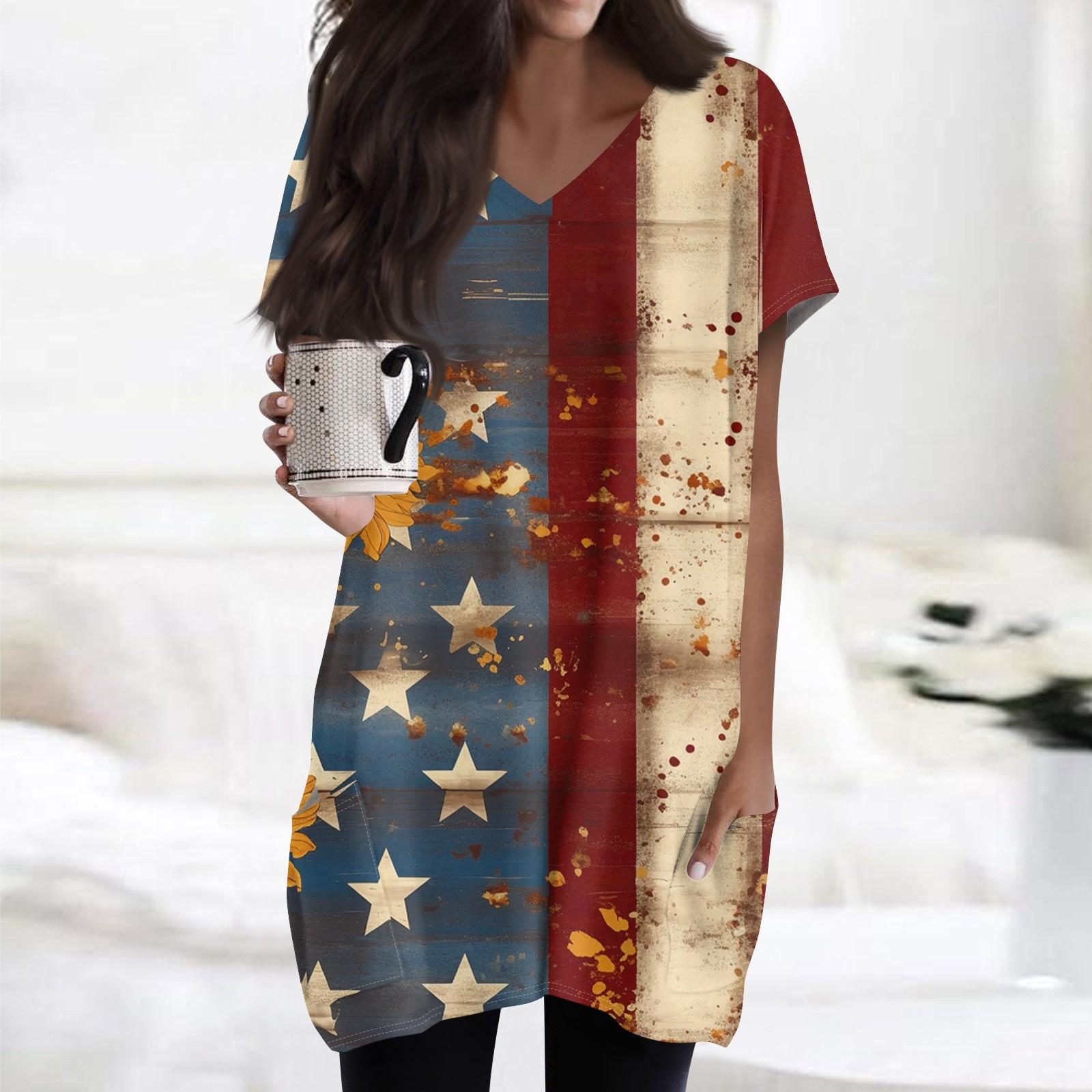 Women s Independence Day Flag Print V-Neck Midi Pocket Short Sleeve Top XXL червоний
Women s Independence Day Flag Print V-Neck Midi Pocket Short Sleeve Top XXL червоний