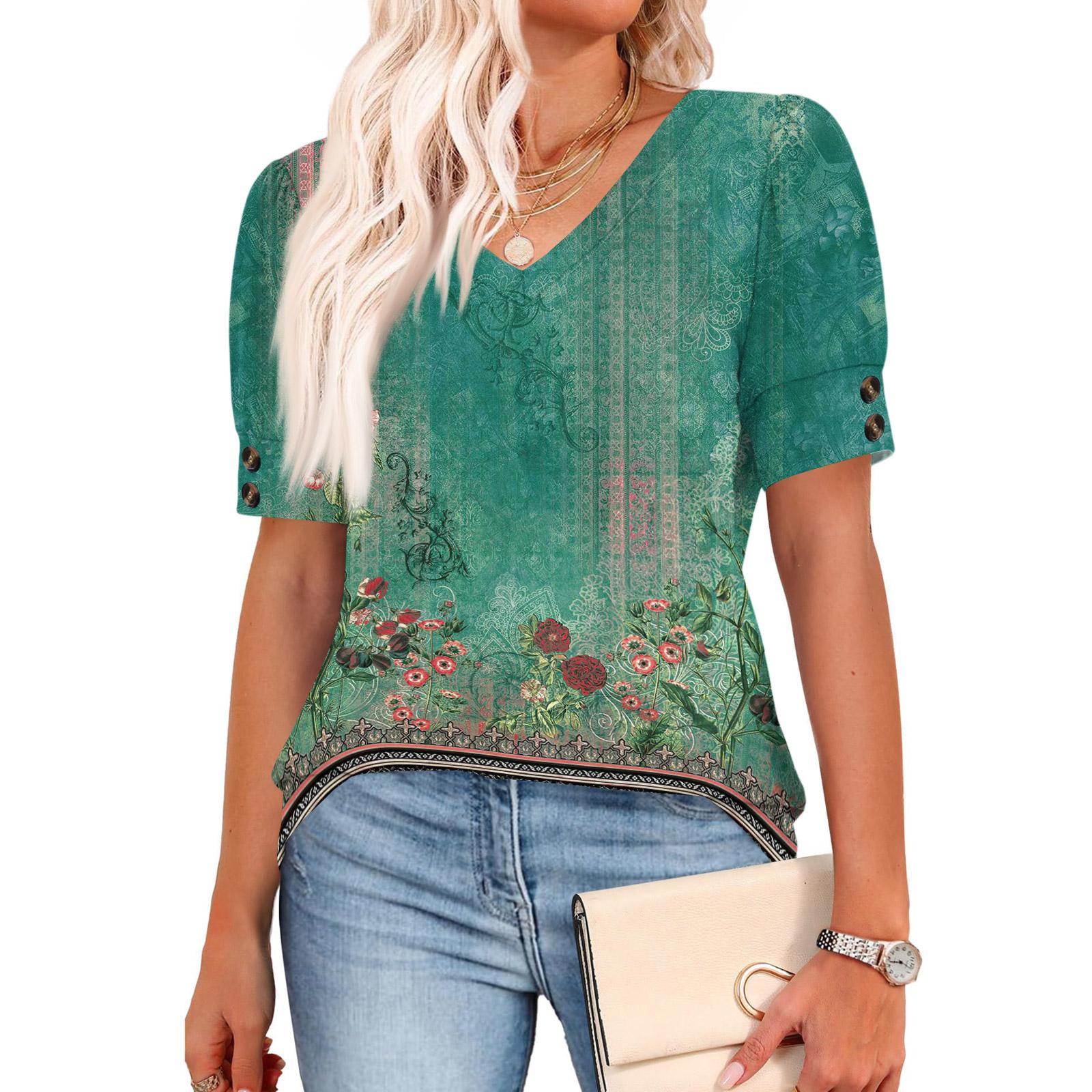 Женские топы с коротким рукавом, рубашки на пуговицах, V-образный вырез, модные наряды, блузки, повседневные L зелёный
Женские топы с коротким рукавом, рубашки на пуговицах, V-образный вырез, модные наряды, блузки, повседневные L зелёный