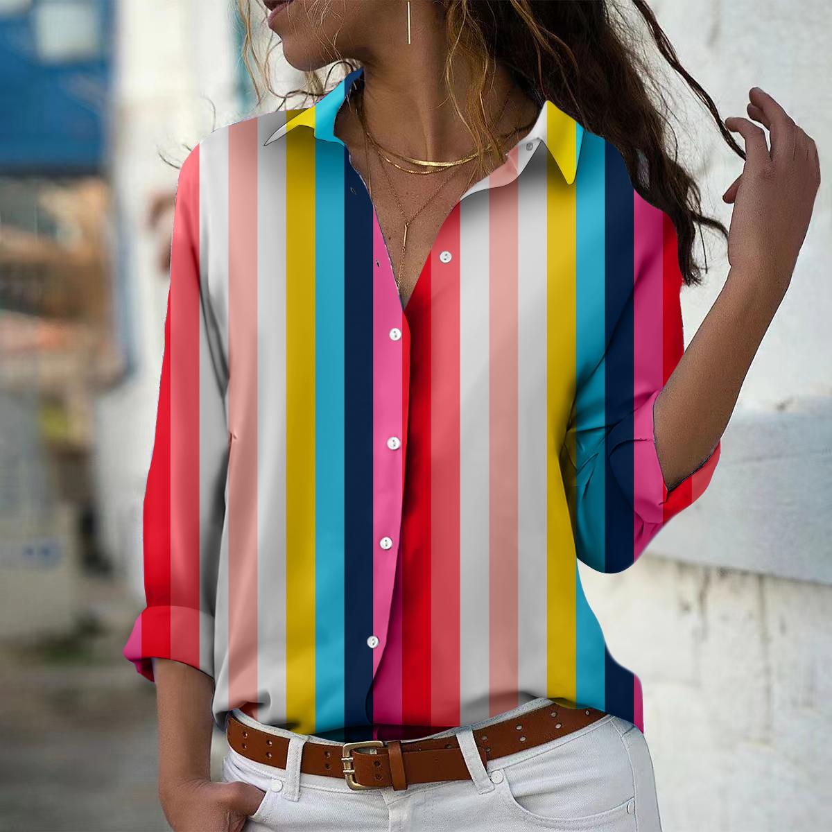Блузка с полосатым принтом для женщин, весна-осень, женская, офисная, на пуговицах, с отложным воротником 2XL разноцветный
Блузка с полосатым принтом для женщин, весна-осень, женская, офисная, на пуговицах, с отложным воротником 2XL разноцветный