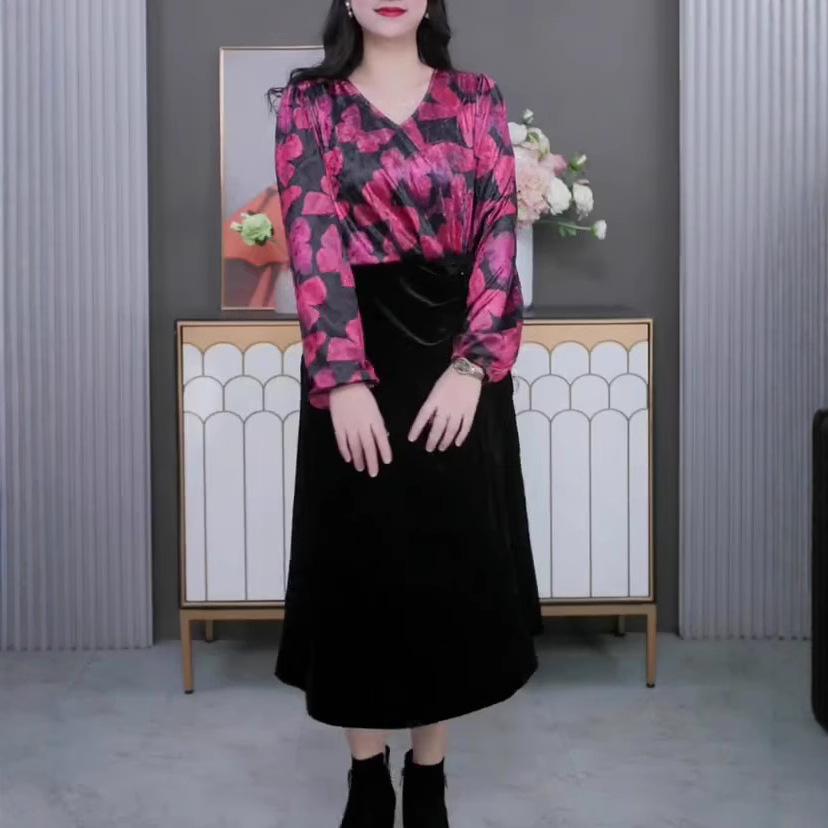 Velvet Socialite Noblewoman Print Dress - Elegant, Loose, Plus Size, Autumn/Winter Fashion for Middle-Aged Women 3XL (160-180 jin) чорний
Velvet Socialite Noblewoman Print Dress - Elegant, Loose, Plus Size, Autumn/Winter Fashion for Middle-Aged Women 3XL (160-180 jin) чорний