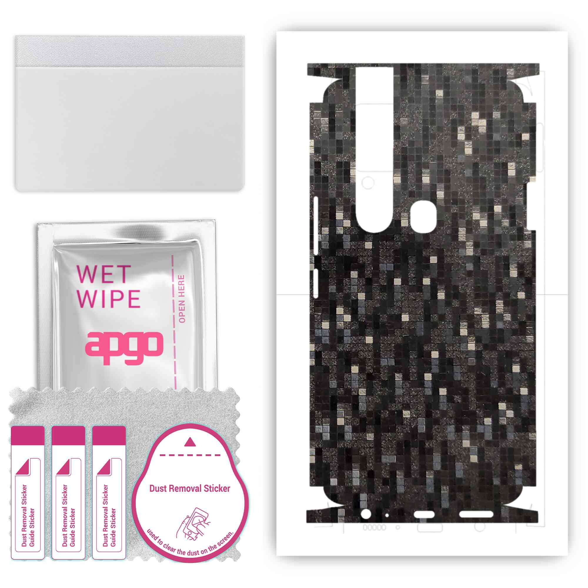 Apgo Protective Skin Sticker for the back+sides compatible with Tecno Camon 15 Pro, Full Wrap Film, Foil, Vinyl - Pattern Carbon Black Pixel
Apgo Protective Skin Sticker for the back+sides compatible with Tecno Camon 15 Pro, Full Wrap Film, Foil, Vinyl - Pattern Carbon Black Pixel