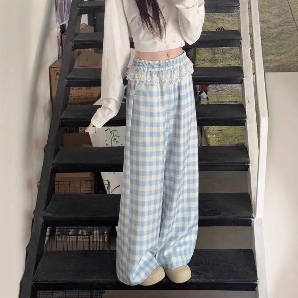 Lace Trim Blue Plaid Women s Wide-Leg Pants: High Waist, Loose Fit, Spring/Autumn 2025 3X Large
Lace Trim Blue Plaid Women s Wide-Leg Pants: High Waist, Loose Fit, Spring/Autumn 2025 3X Large