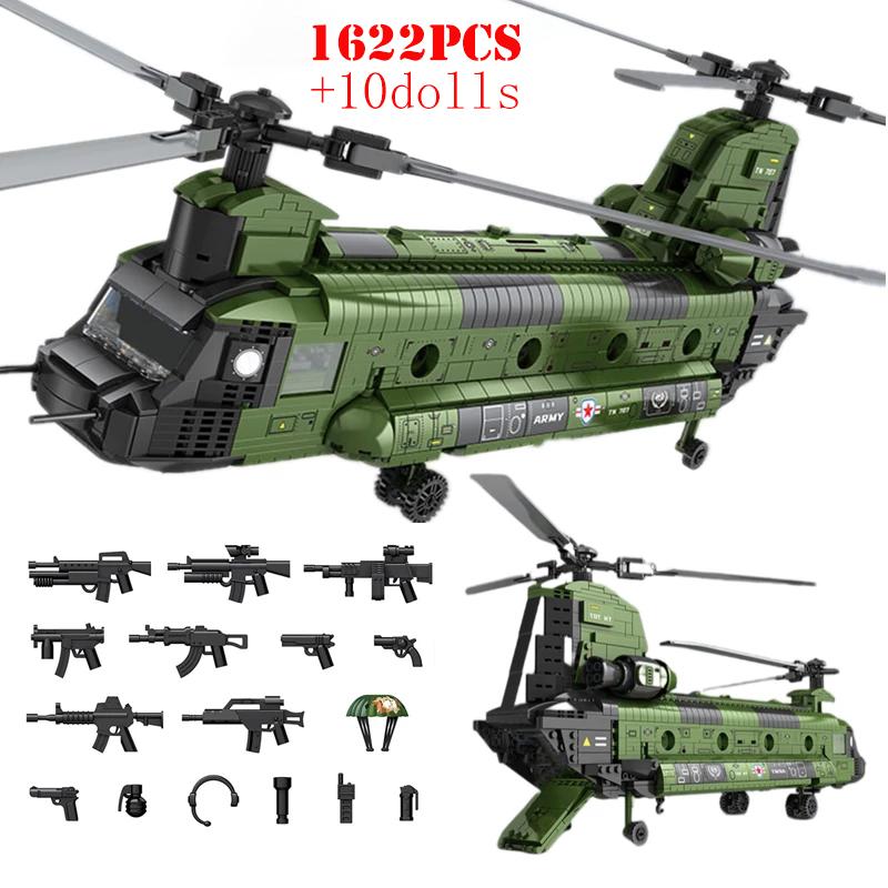 Военный «Чинук» CH-47, средний транспортный вертолет, строительные блоки, техническое оружие, самолет, кирпичи, развивающая игрушка для детей
Военный «Чинук» CH-47, средний транспортный вертолет, строительные блоки, техническое оружие, самолет, кирпичи, развивающая игрушка для детей