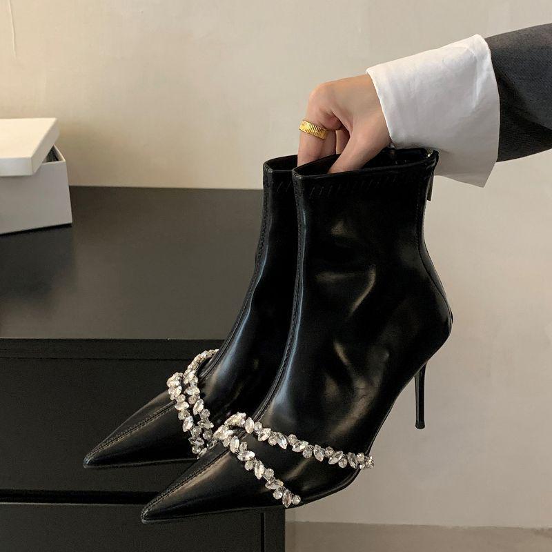 Women s High Heel Rhinestone Ankle Boots - Velvet, Slim Pointed Toe, Black for Spring/Autumn 40
Women s High Heel Rhinestone Ankle Boots - Velvet, Slim Pointed Toe, Black for Spring/Autumn 40
