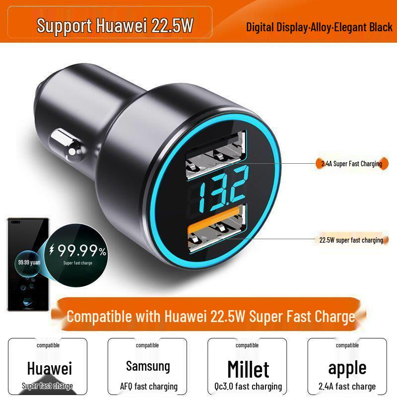 66W Fast Car Charger for Huawei, OPPO, and Apple - Fits 120W Cigarette Lighter Socket
66W Fast Car Charger for Huawei, OPPO, and Apple - Fits 120W Cigarette Lighter Socket