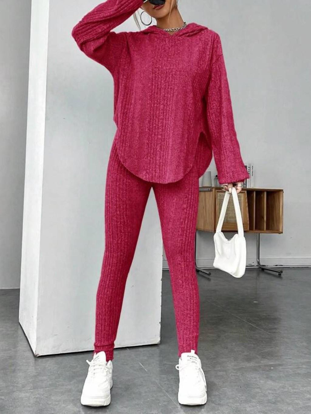 Женский фиолетовый вязаный худи и брюки облегающего кроя, повседневный комплект для отдыха с топом с V-образным вырезом XL розы красного
Женский фиолетовый вязаный худи и брюки облегающего кроя, повседневный комплект для отдыха с топом с V-образным вырезом XL розы красного