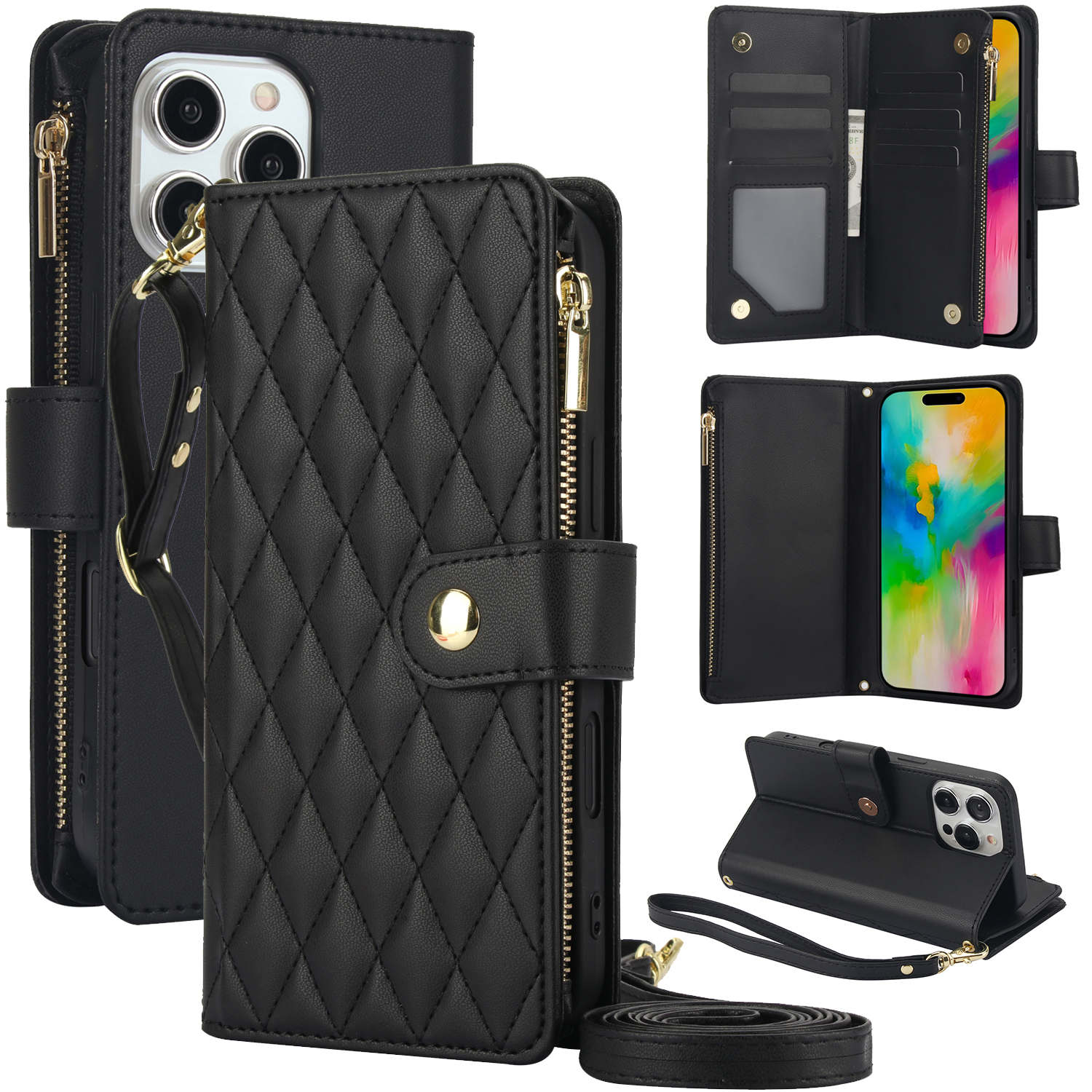 Lanyard Wrist Strap Wallet with Card Holder Kickstand Phone Case for iPhone 16 15 Pro Max Plus Shockproof Protective Cover For iPhone 16 чорний
Lanyard Wrist Strap Wallet with Card Holder Kickstand Phone Case for iPhone 16 15 Pro Max Plus Shockproof Protective Cover For iPhone 16 чорний