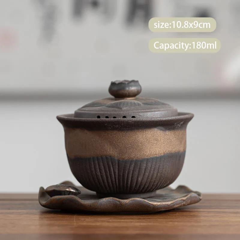 Chinese rough pottery lid bowl retro handmade ceramic travel portable household tea set accessories
Chinese rough pottery lid bowl retro handmade ceramic travel portable household tea set accessories