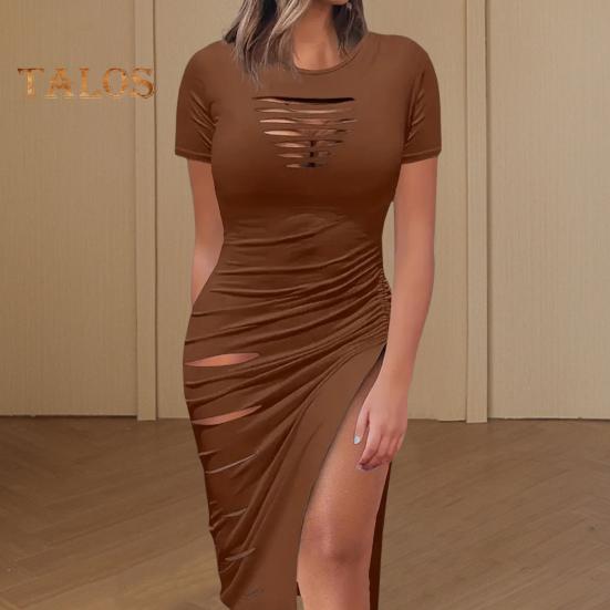 Леди Летнее Платье Выдалбливают Плиссированные Круглый Вырез Тощий Плюс Размер Эластичный Короткие Рукава Сплошной Цвет Боковой Разделение До Колена Леди Клубная Вечеринка Платье Миди 
Леди Летнее Платье Выдалбливают Плиссированные Круглый Вырез Тощий Плюс Размер Эластичный Короткие Рукава Сплошной Цвет Боковой Разделение До Колена Леди Клубная Вечеринка Платье Миди