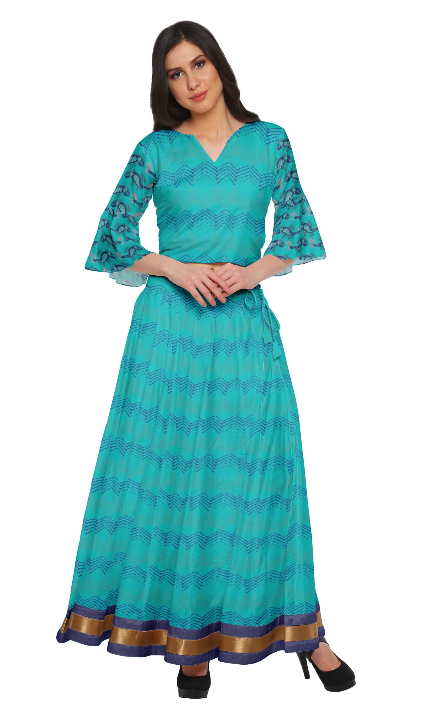 Moomaya Етнічний індійський комплект для дівчаток із двох частин: спідниця та короткий топ XS бірюзовий колір синій
Moomaya Етнічний індійський комплект для дівчаток із двох частин: спідниця та короткий топ XS бірюзовий колір синій