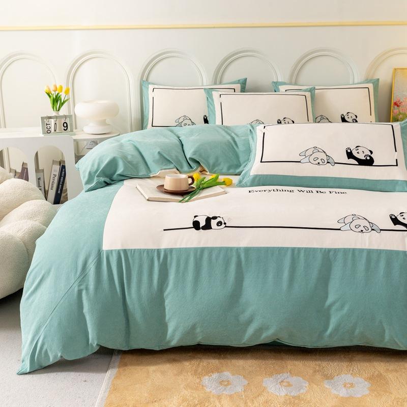 Легкий роскошный комплект с вышивкой панды, большой угловой комплект из четырех предметов для рукоделия, парча, хлопок, приятная для кожи мягкая простыня, пододеяльник, постельные принадлежности 1.8m bed 4-piece set