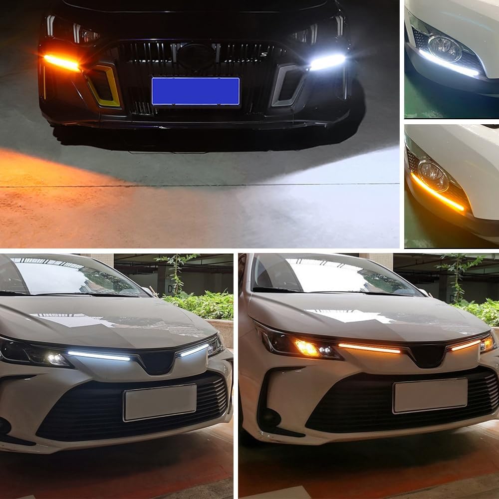 DRL LED Strip Car Daytime Running Light - 2Pcs White Automobile Decorative Warning Lights With Amber Streamer Flow Turn Signal Strip Bar - Bendable 6.7inch
DRL LED Strip Car Daytime Running Light - 2Pcs White Automobile Decorative Warning Lights With Amber Streamer Flow Turn Signal Strip Bar - Bendable 6.7inch