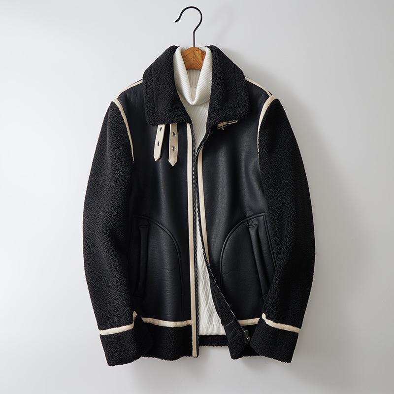 2023 Men s Korean Style Shearling Patchwork Motorcycle Jacket XL чорний
2023 Men s Korean Style Shearling Patchwork Motorcycle Jacket XL чорний