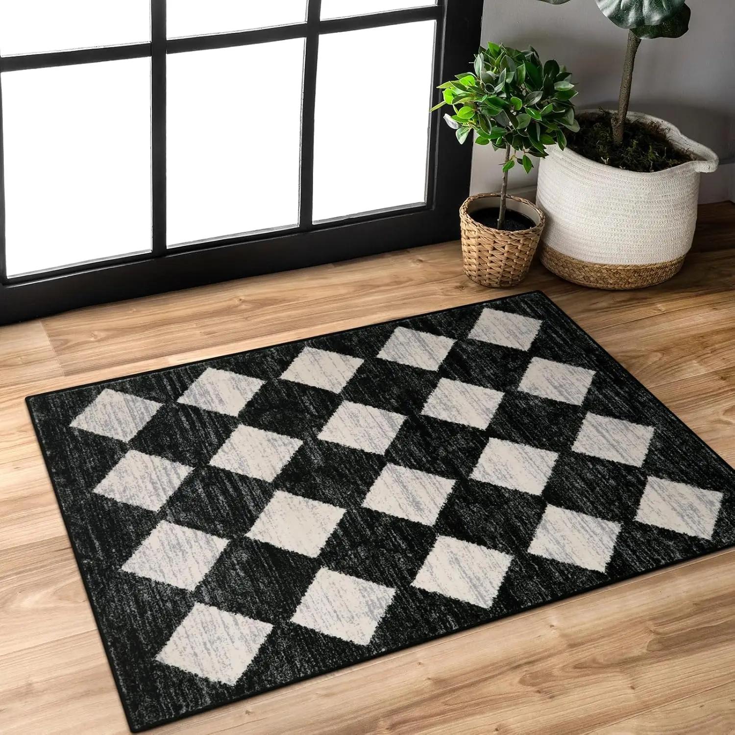 Moroccan Trellis Area Rug Black Checkered Print Non-Slip Kitchen Mat Stain-Resistant Entryway Floor Rug 80x120cm
Moroccan Trellis Area Rug Black Checkered Print Non-Slip Kitchen Mat Stain-Resistant Entryway Floor Rug 80x120cm