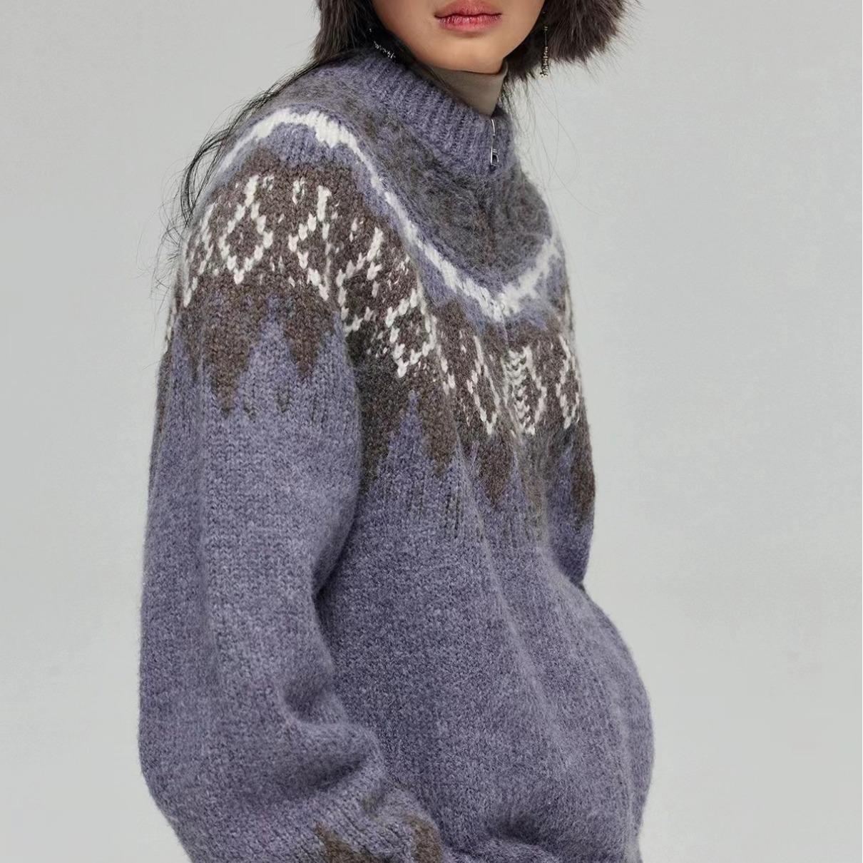Unisex Fair Isle Knit Cardigan - Winter Casual Loose Fit Sweater with Crew Neck and Zip-Up Details One Size сірий колір/фіолетовий
Unisex Fair Isle Knit Cardigan - Winter Casual Loose Fit Sweater with Crew Neck and Zip-Up Details One Size сірий колір/фіолетовий