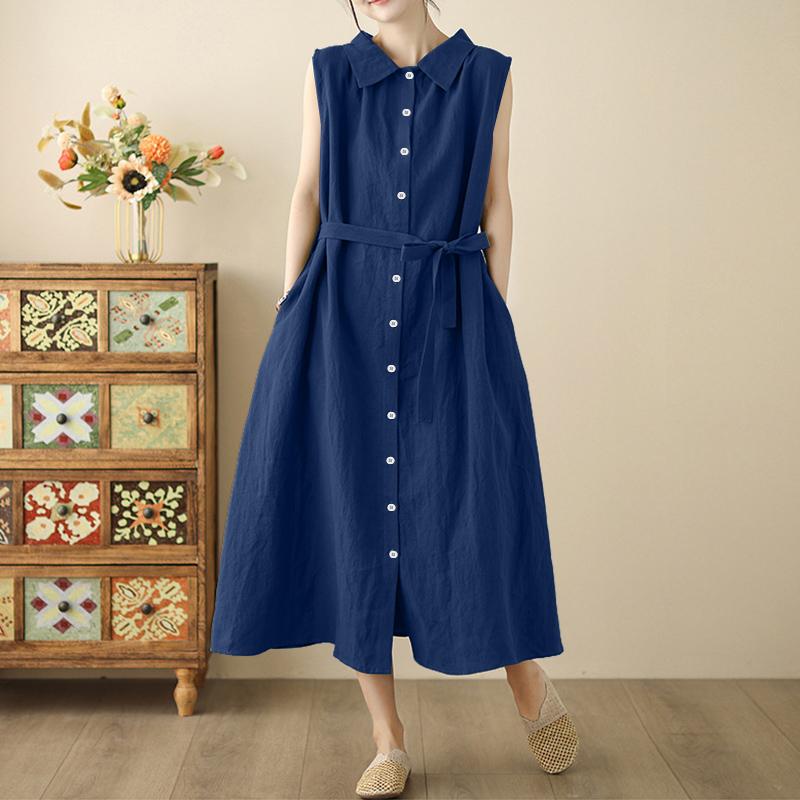 ZANZEA Женское повседневное летнее платье без рукавов с отложным воротником 2XL тёмно-синий
ZANZEA Женское повседневное летнее платье без рукавов с отложным воротником 2XL тёмно-синий