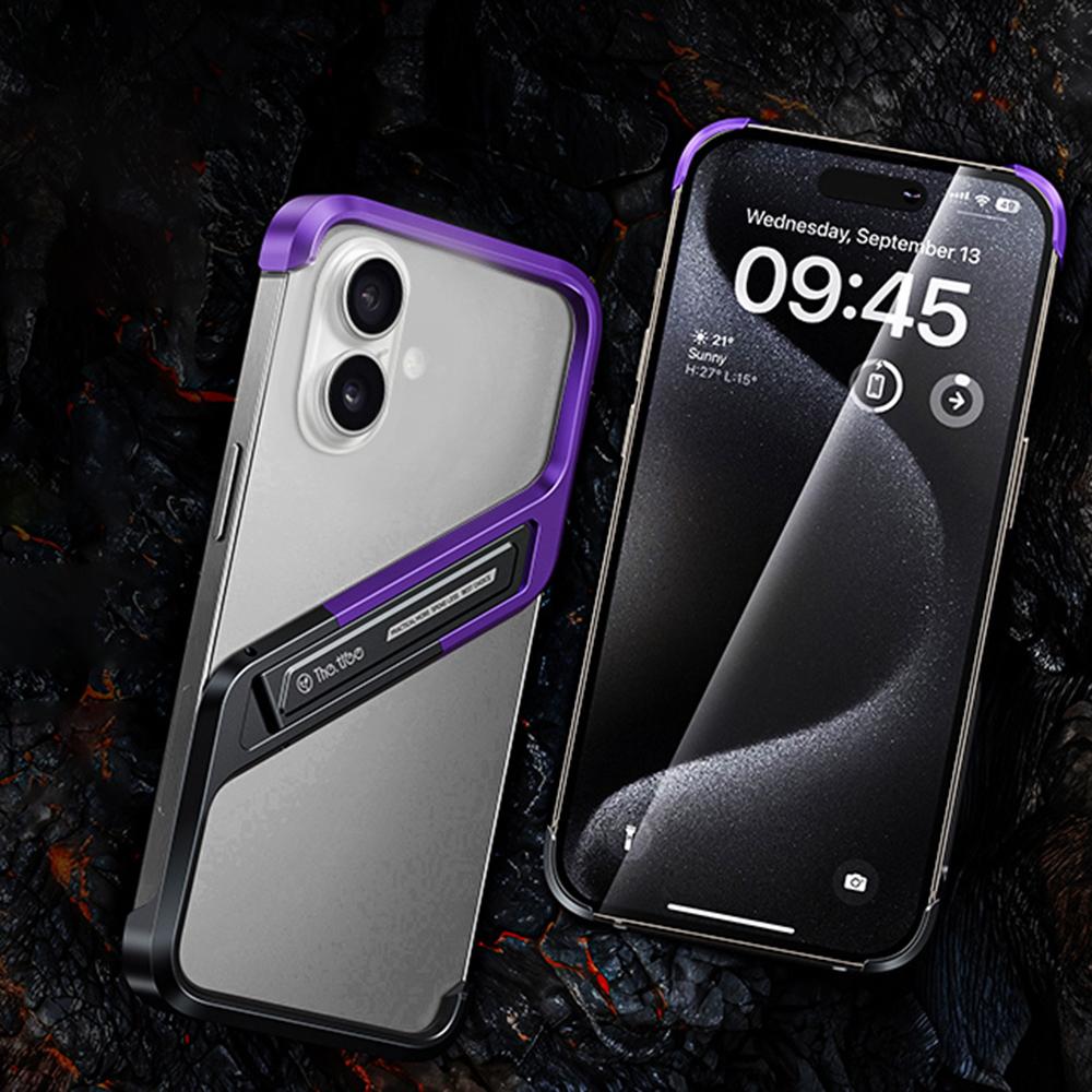 For iPhone 16 Frameless Case S-Shaped Aluminium Alloy Phone Cover with Kickstand Purple
For iPhone 16 Frameless Case S-Shaped Aluminium Alloy Phone Cover with Kickstand Purple