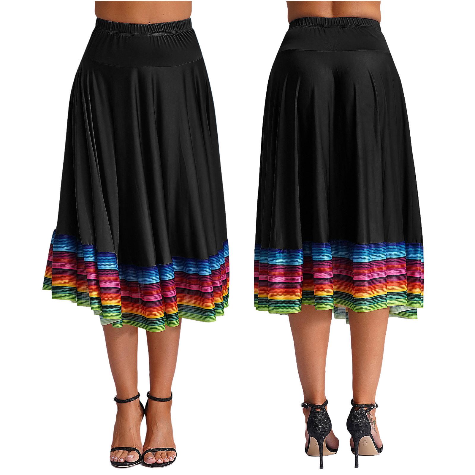 Womens Colorful Stripe Hem Skirt Elastic Waistband Flamenco Ballroom Dance Folk Dancing Stage Performance Skirt 3XL
Womens Colorful Stripe Hem Skirt Elastic Waistband Flamenco Ballroom Dance Folk Dancing Stage Performance Skirt 3XL