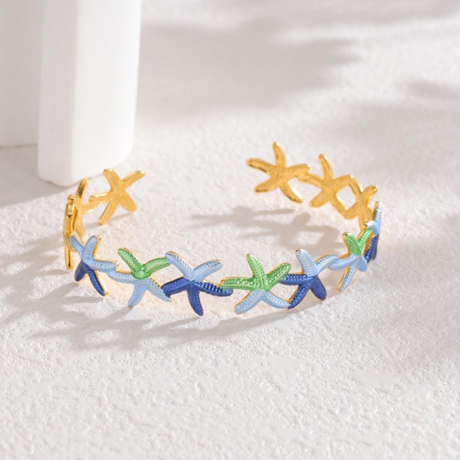 Starfish Multicolor Painted 304 Stainless Steel Open Cuff Bangles Bracelets 18K Gold Plated Women Ocean Jewelry Gift 5.9cm Dia.
Starfish Multicolor Painted 304 Stainless Steel Open Cuff Bangles Bracelets 18K Gold Plated Women Ocean Jewelry Gift 5.9cm Dia.