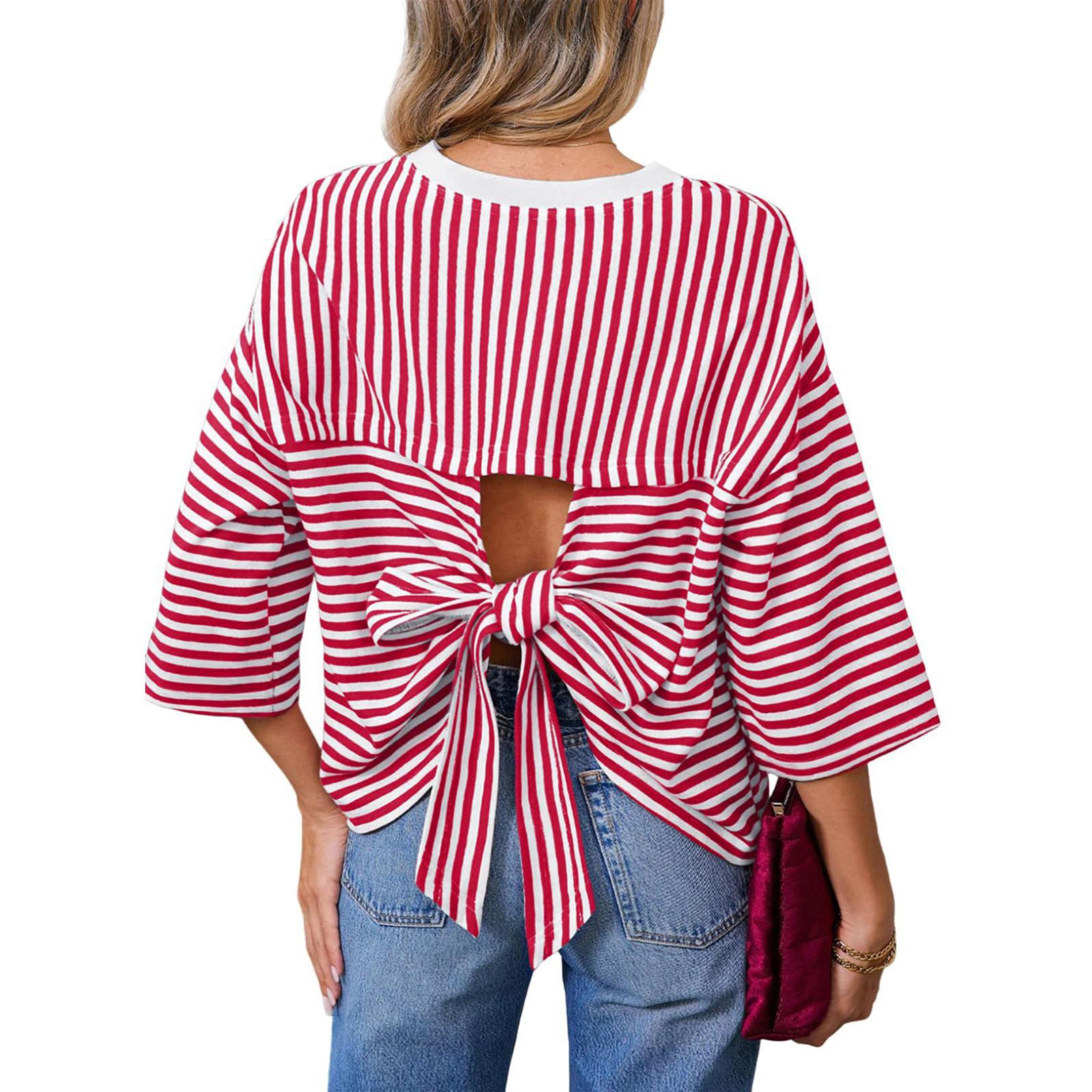 Women’s Casual Striped Crew Neck Pullover Top with Back Cut Out and Tie Loose Fit Fashion Blouse for Daily Wear M червоний
Women’s Casual Striped Crew Neck Pullover Top with Back Cut Out and Tie Loose Fit Fashion Blouse for Daily Wear M червоний