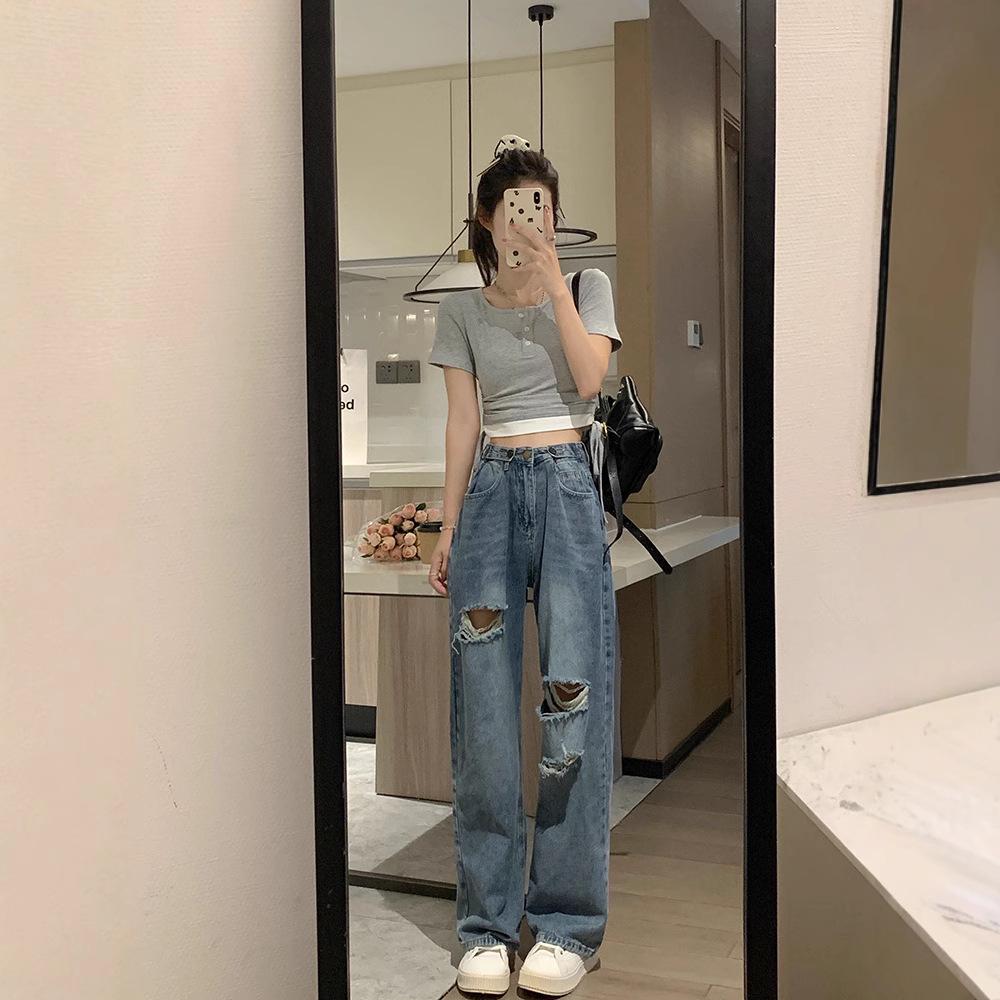 Women s High-Waist Wide-Leg Ripped Jeans - Light Color, Versatile, Floor-Length for Spring/Autumn L
Women s High-Waist Wide-Leg Ripped Jeans - Light Color, Versatile, Floor-Length for Spring/Autumn L